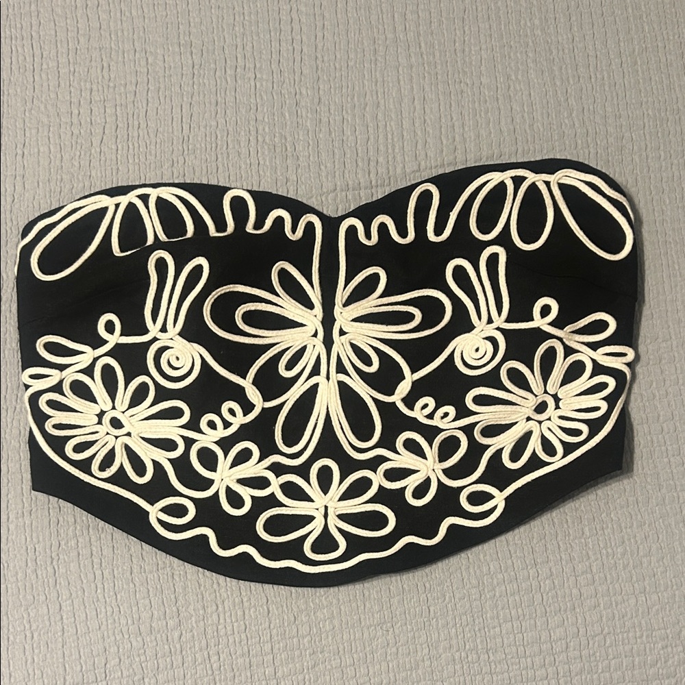 Black and Cream Embroidered Top